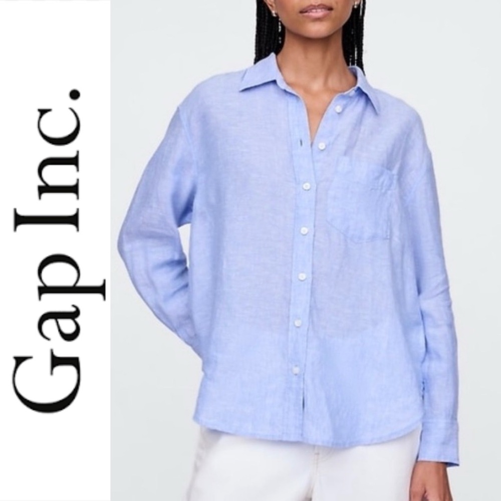GAP Sky Blue 100% Linen Shirt